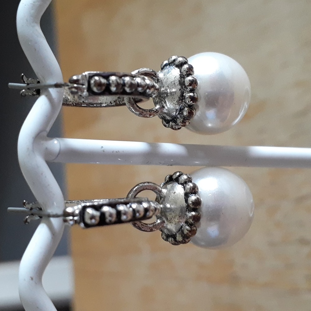 Silver & Pearl Interchangeable Pierced Earrings H115